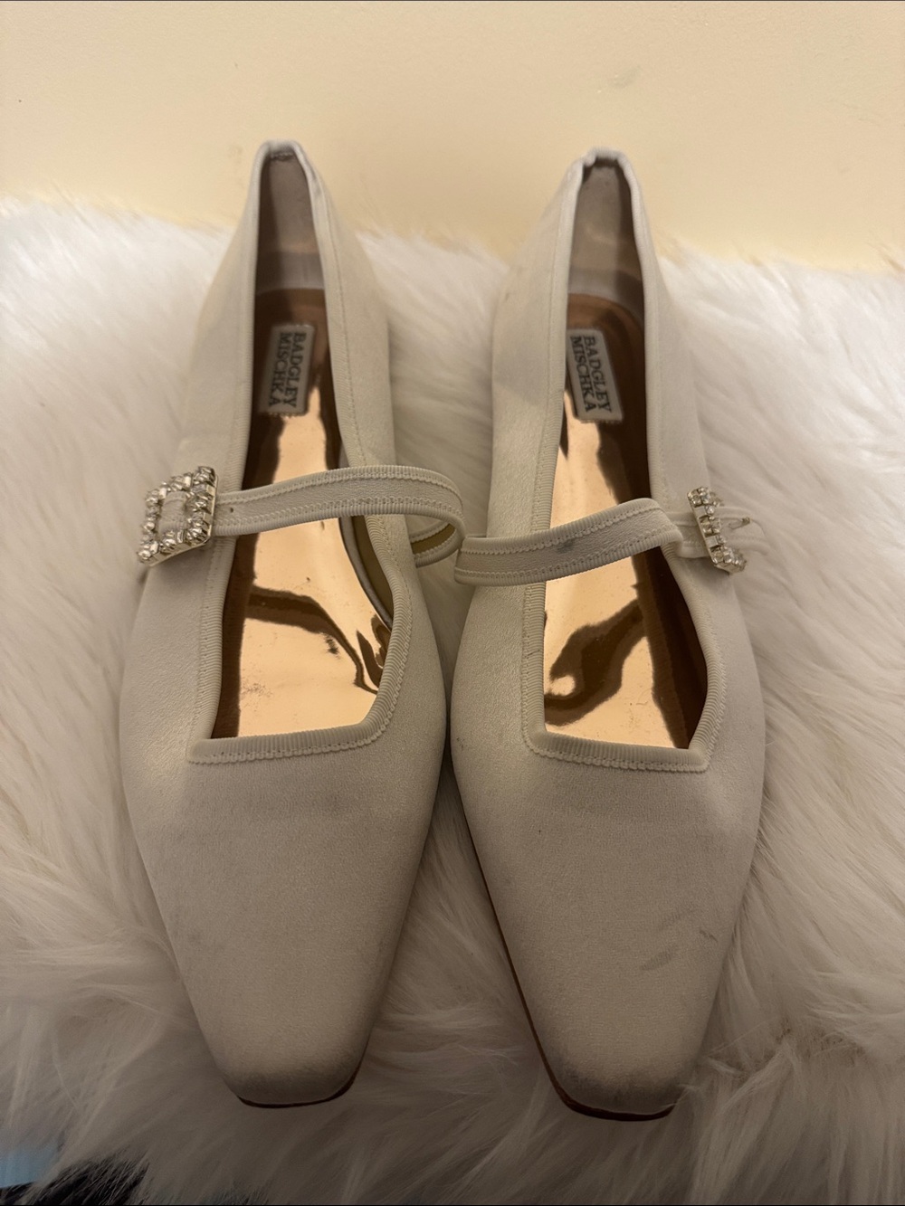 Badgley Mischka Cream Jeweled Mary Jane Flats Size 11